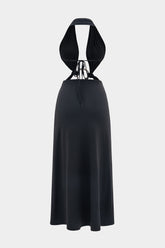 Halter V-Neck Metalic Decor Backless Sleeveless Midi Dress